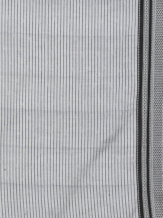 Grey striped white ilkal cotton saree