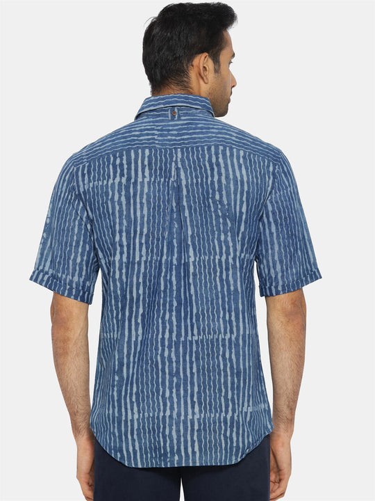 Handblock indigo short sleeve shirt