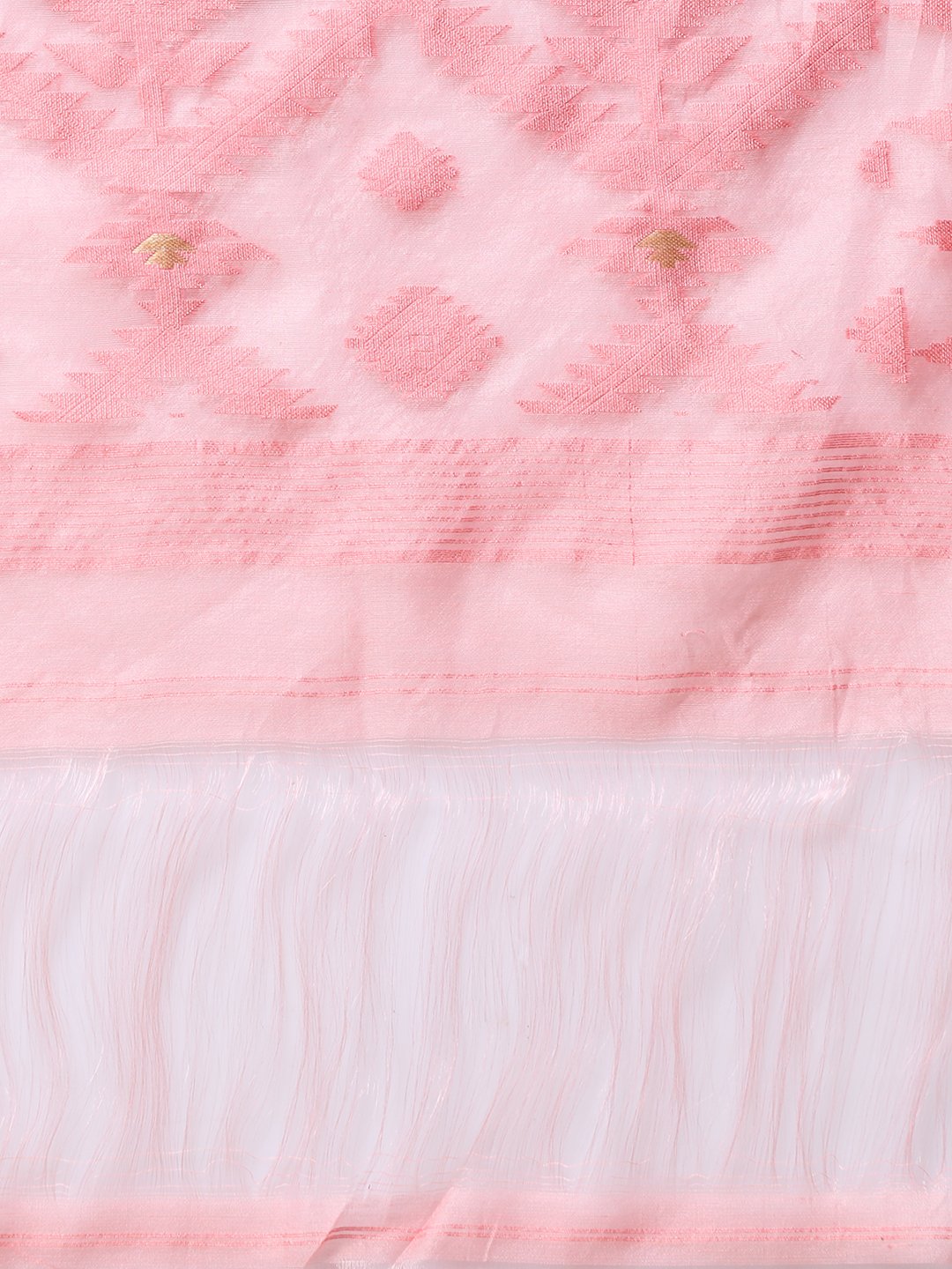 Pink handloom jamdani cotton silk saree