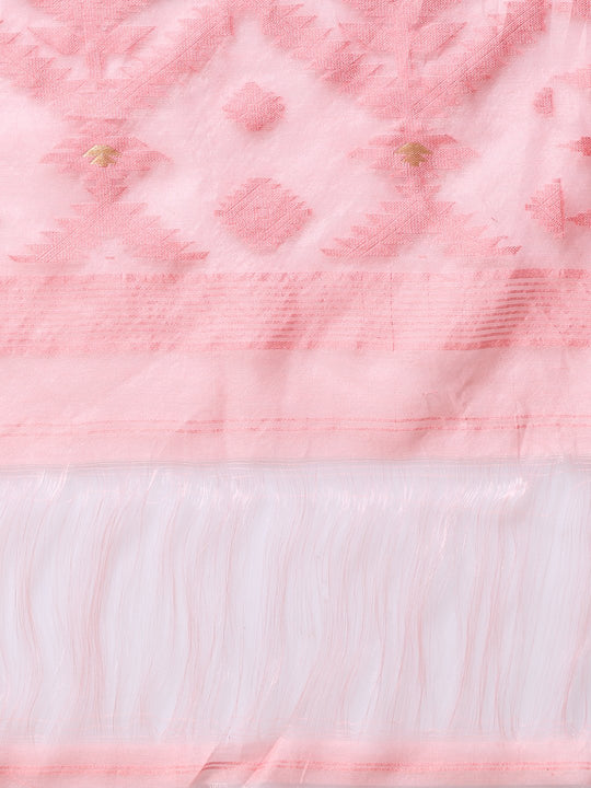 Pink handloom jamdani cotton silk saree