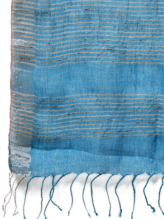 Sky blue linen handloom saree