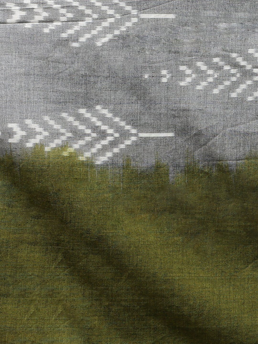Grey green ikat handloom cotton saree