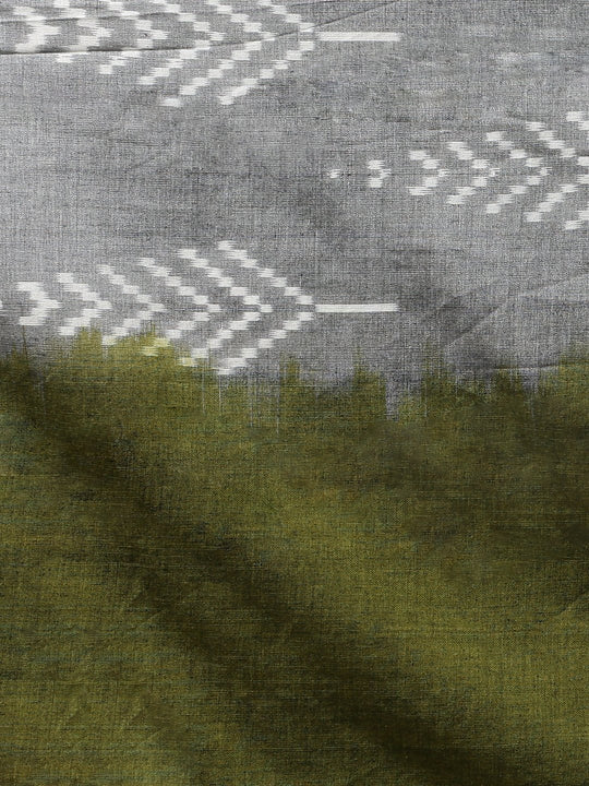 Grey green ikat handloom cotton saree