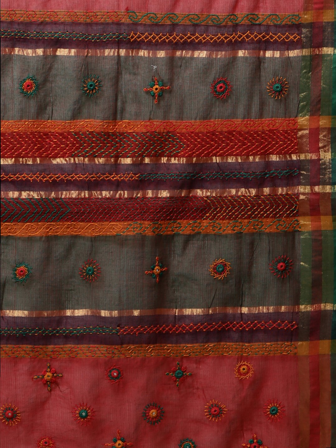 Red hand embroidery cotton saree