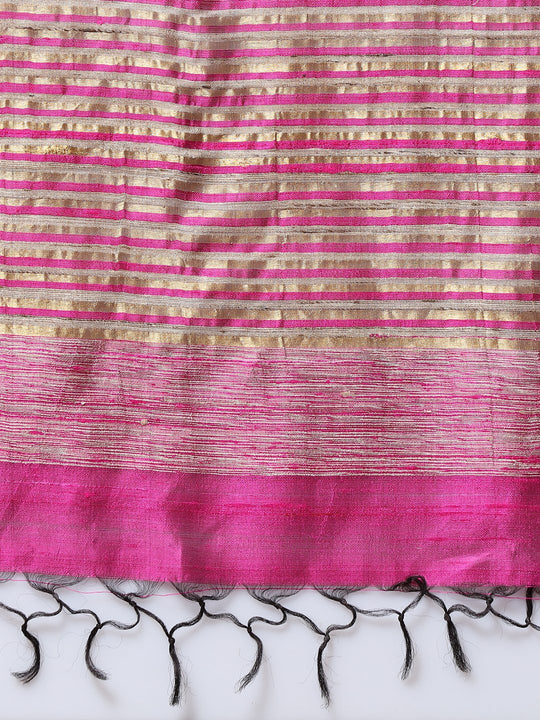 Pink striped handloom tussar silk saree