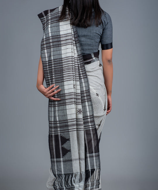 White black handwoven diamond motifs cotton kotpad saree