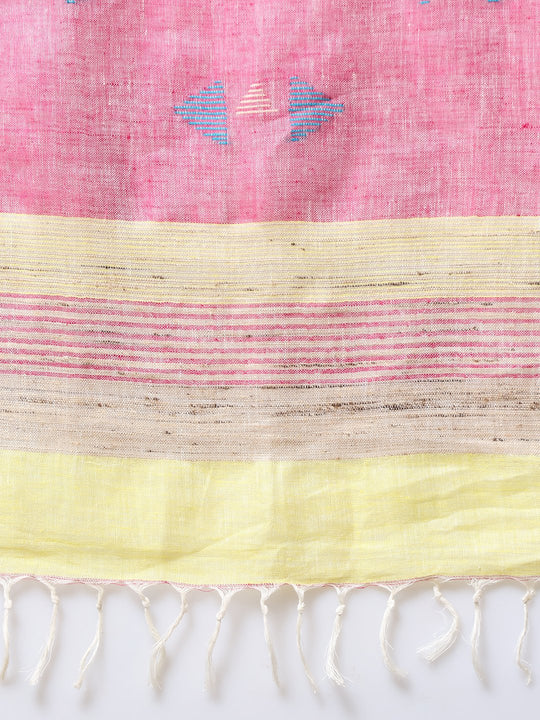 Light yellow handloom linen saree