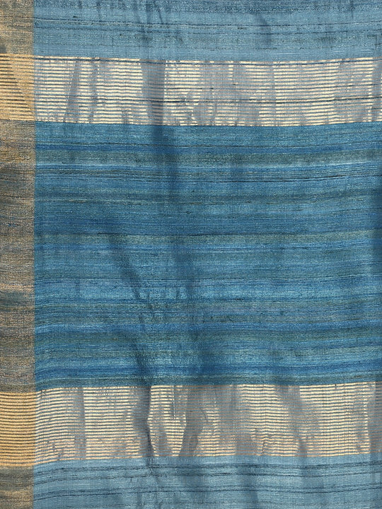 Midnight blue tussar silk saree