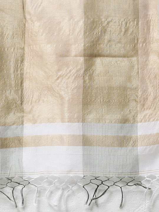Grey white checks handloom cotton silk saree