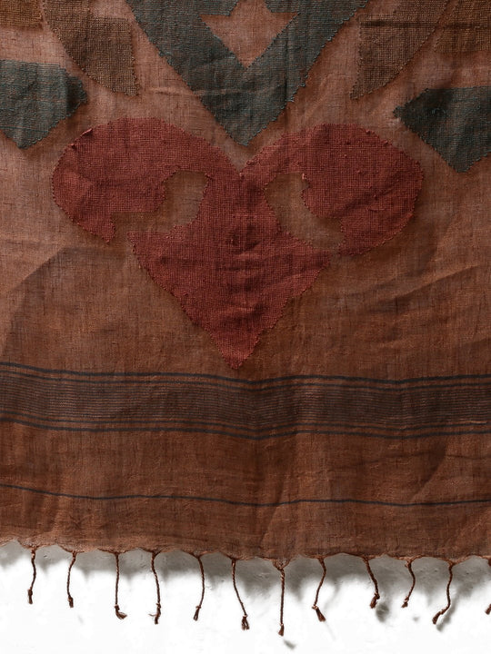 Brown jamdani linen bengal handloom saree