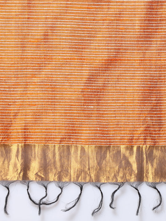 Orange handloom tussar silk saree