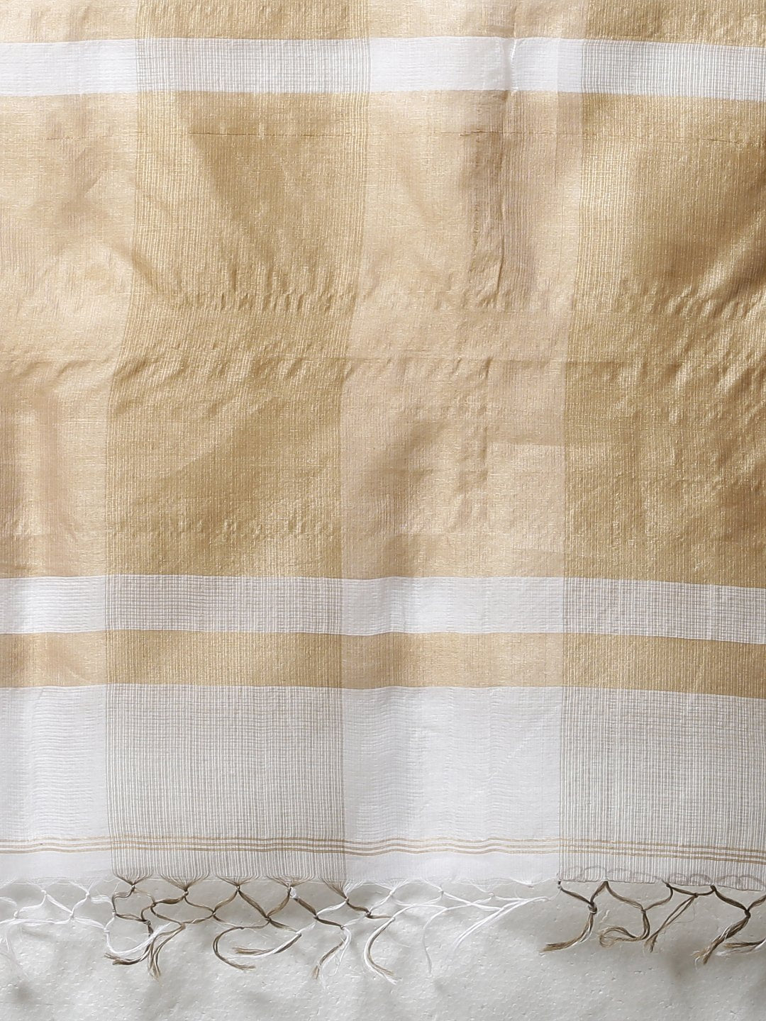 Brown white checks handloom cotton silk saree