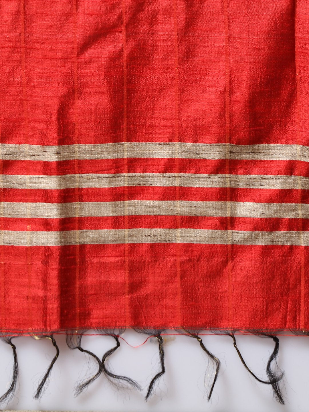 Red orange handloom tussar silk saree