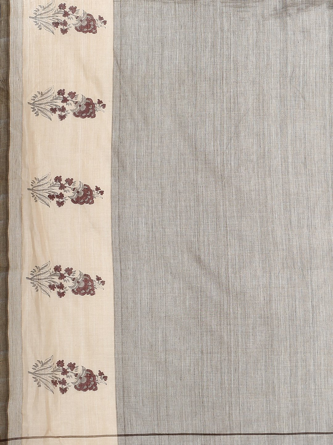 Light grey block print cotton saree