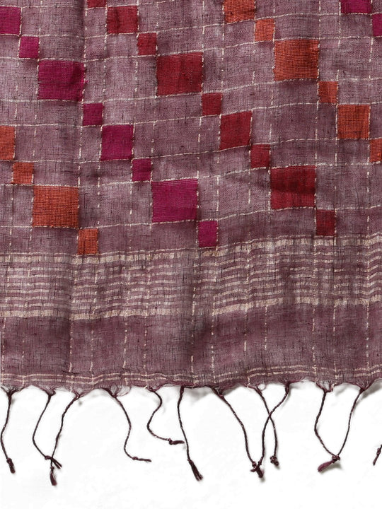 Mauve jamdani linen bengal handloom saree