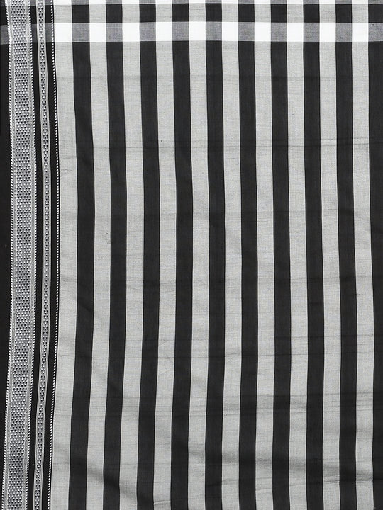 Black & white checkered ilkal cotton saree