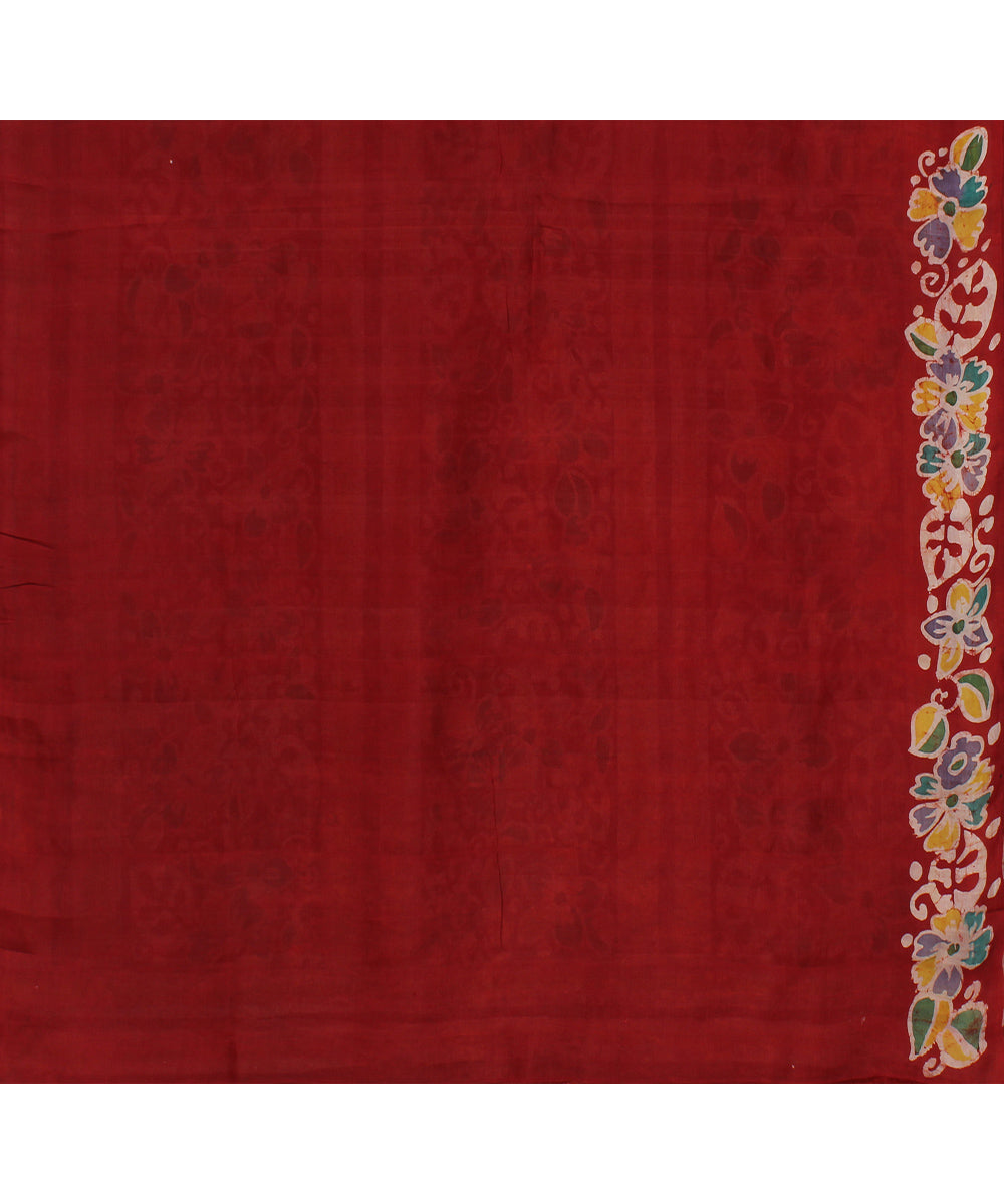 Pink red mulberry silk hand painted batik saree