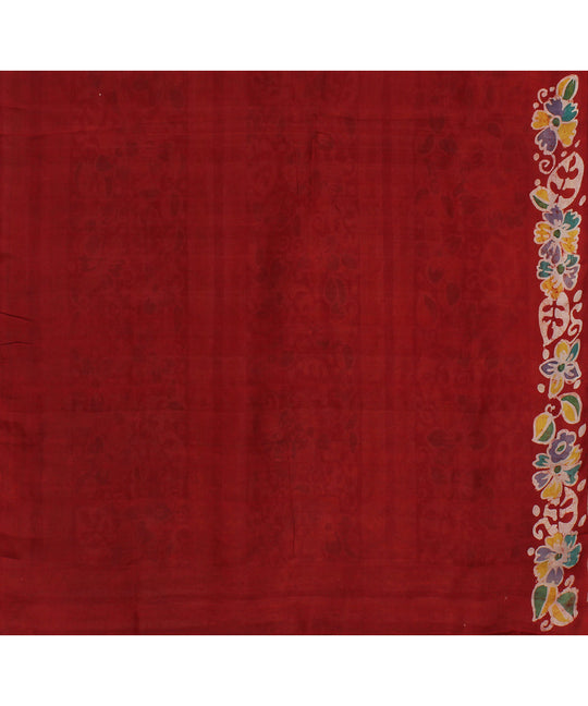 Pink red mulberry silk hand painted batik saree
