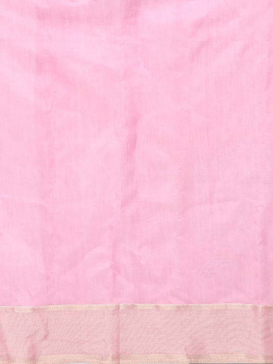 White & pink silk cotton printed maheswari saree