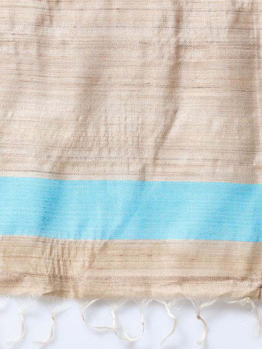 Handloom light brown tussar silk saree