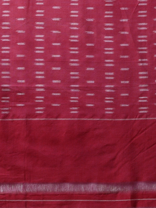 White pink ikat handloom cotton saree