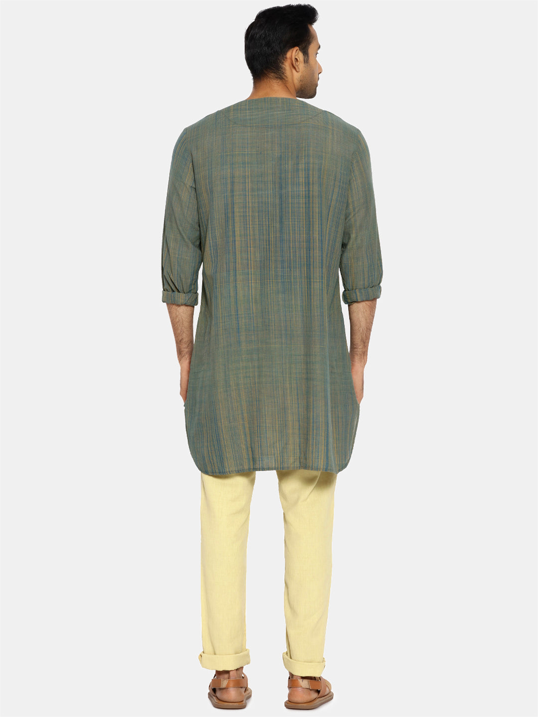 Bottle green round collared kurta