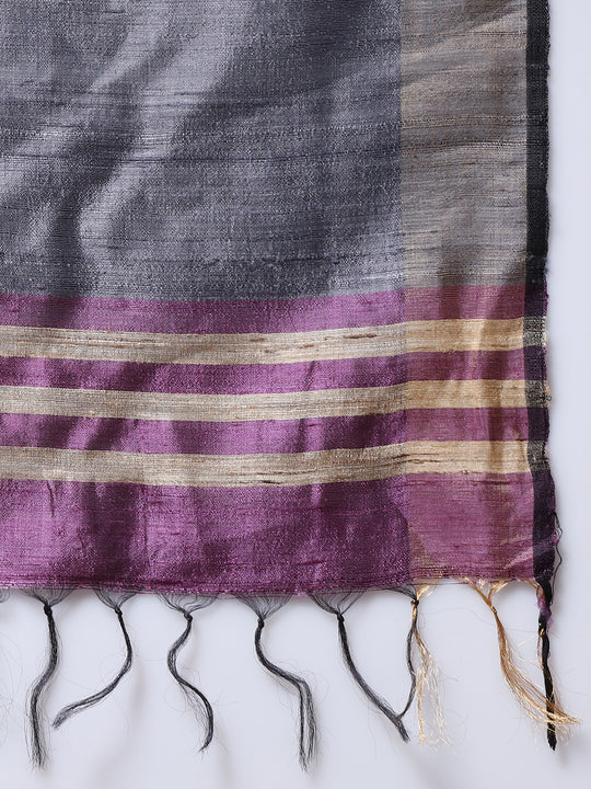 Purple Handloom Tussar Silk Saree
