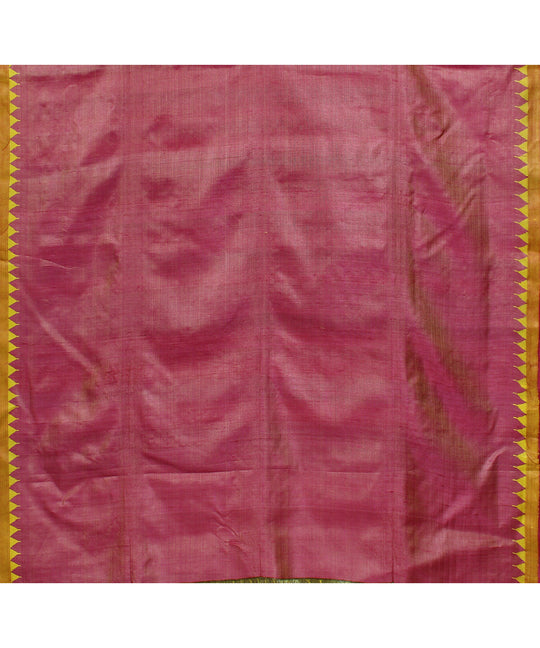 Yellow pink handwoven gopalpur jala border tussar saree