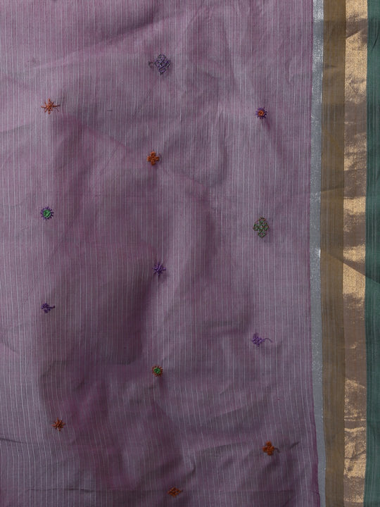 Lavender hand embroidery cotton saree
