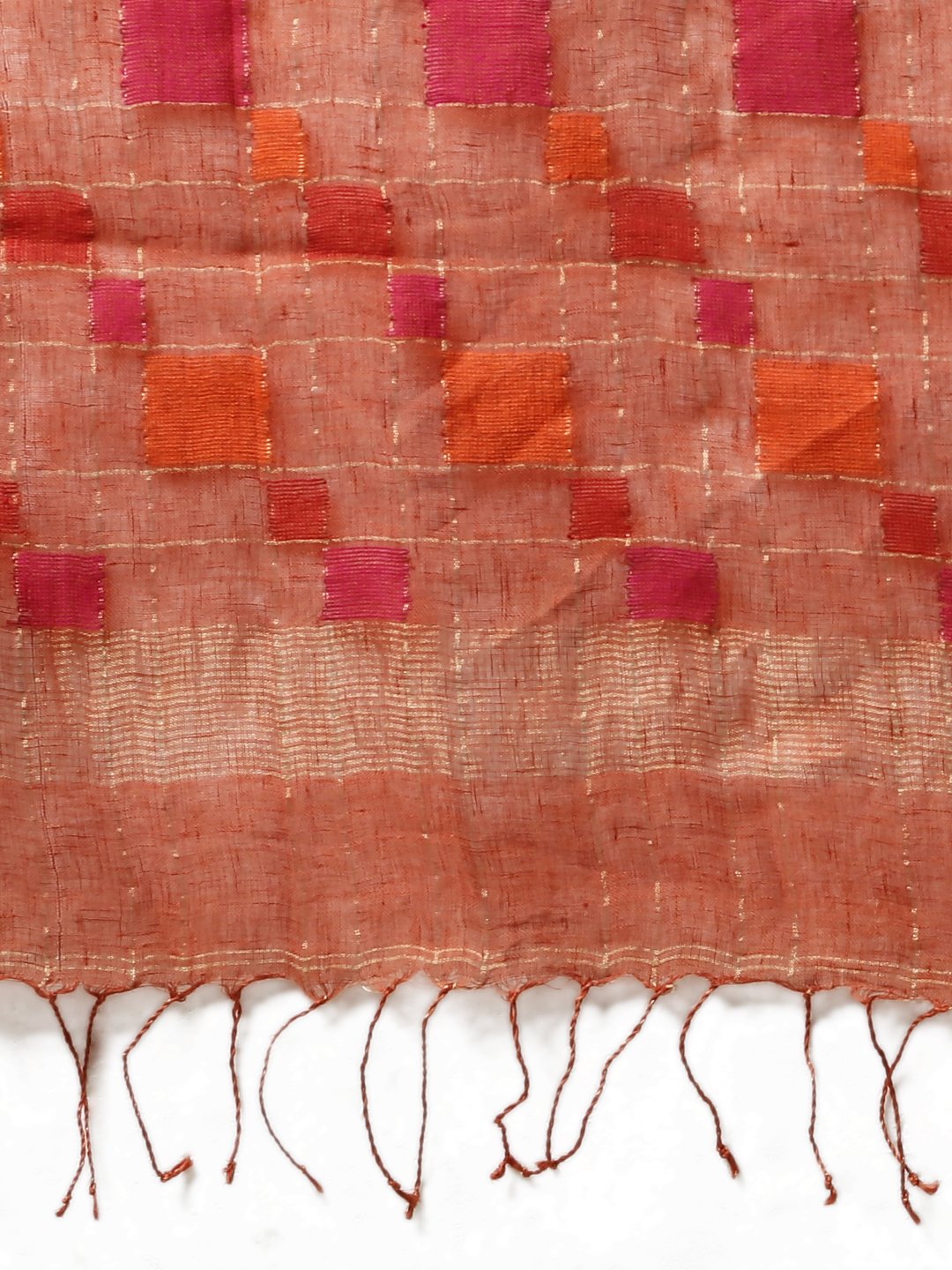 Rust brown jamdani linen handloom saree