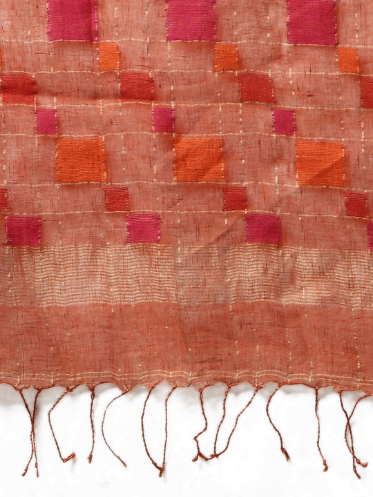 Rust brown jamdani linen handloom saree