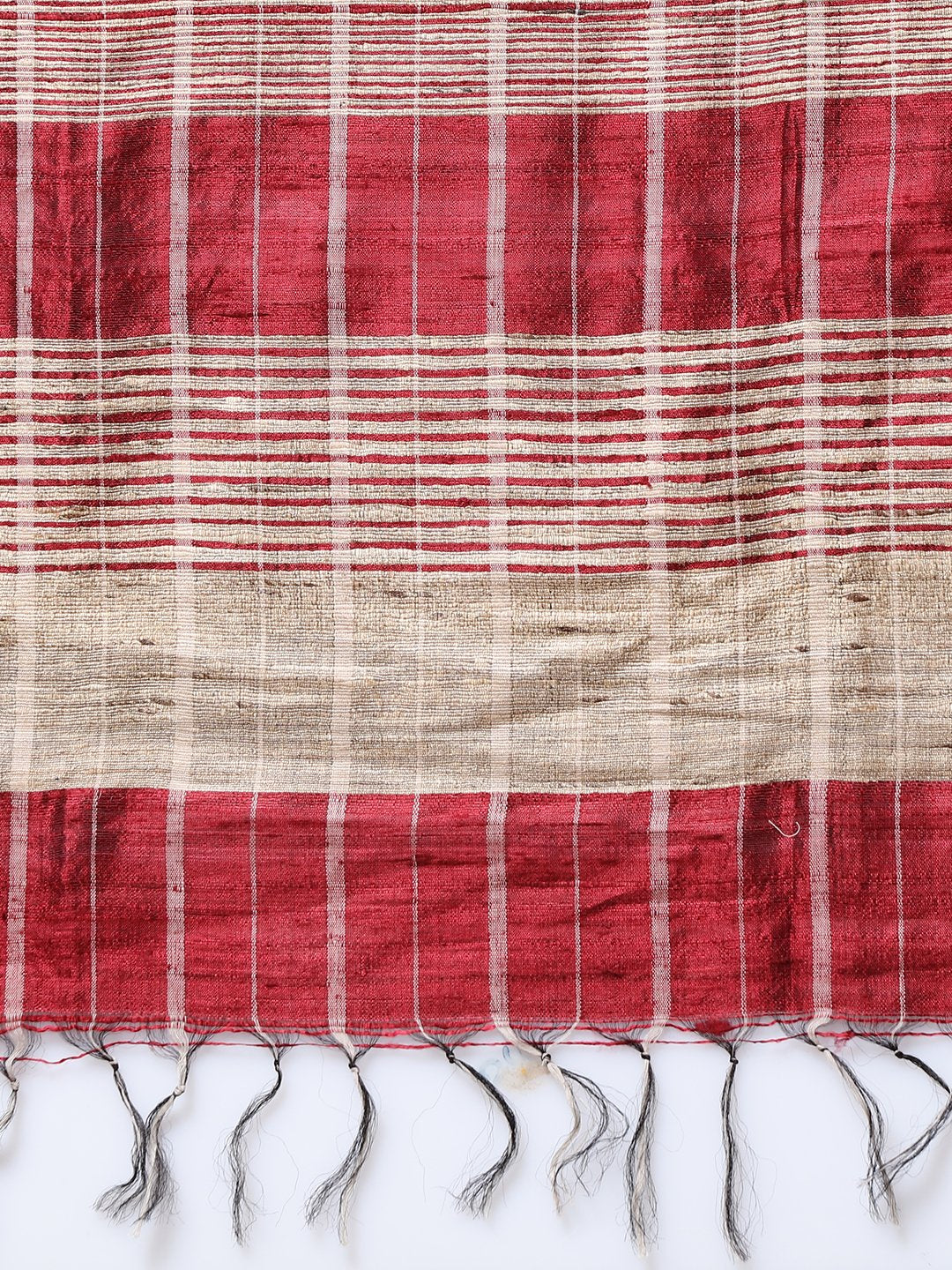 Burgundy checks handloom tussar silk saree
