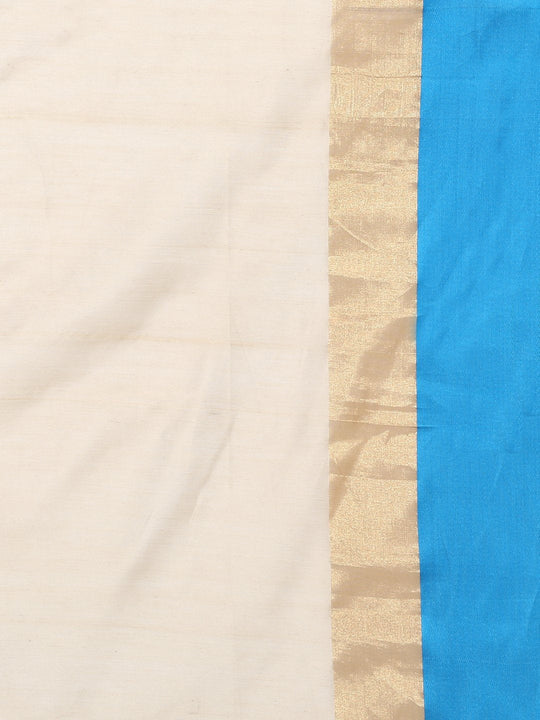 Beige & blue silk cotton maheshwari saree