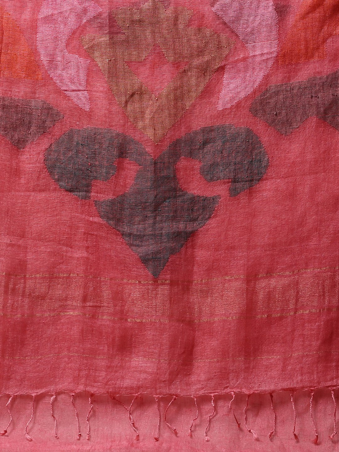 Pink jamdani linen bengal handloom saree