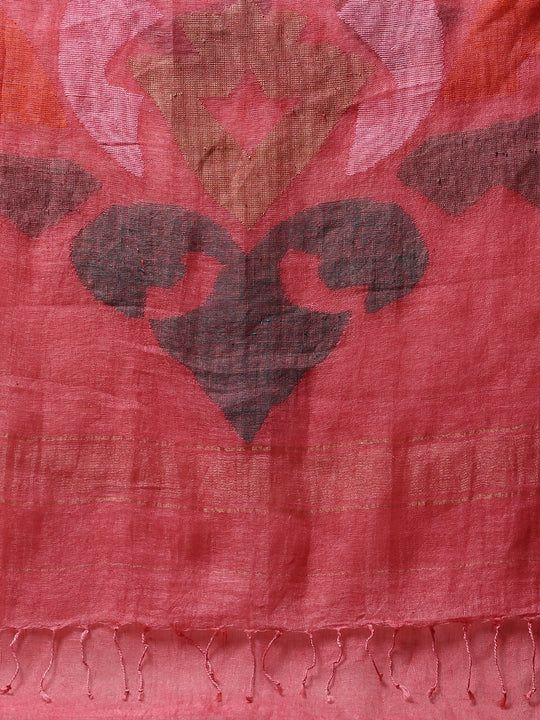 Pink jamdani linen bengal handloom saree
