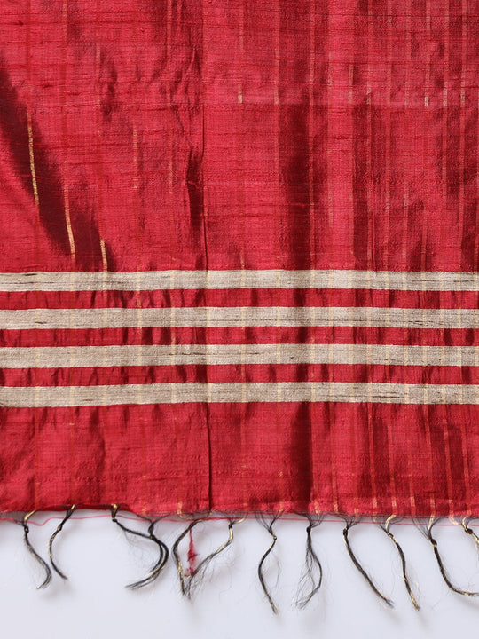 Red maroon handloom tussar silk saree