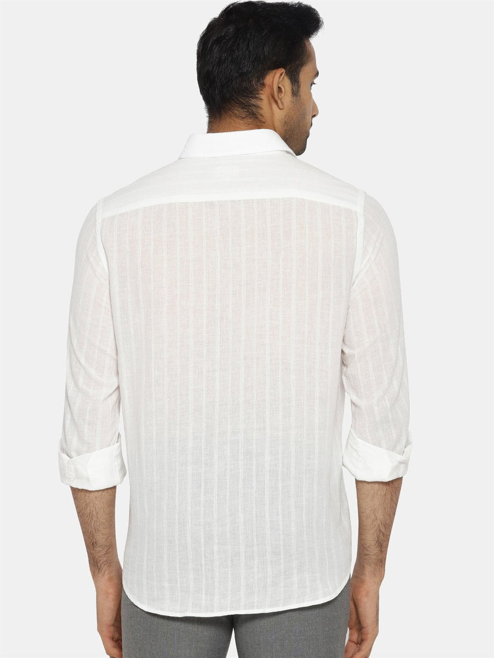 White on white striped regular collared shirt