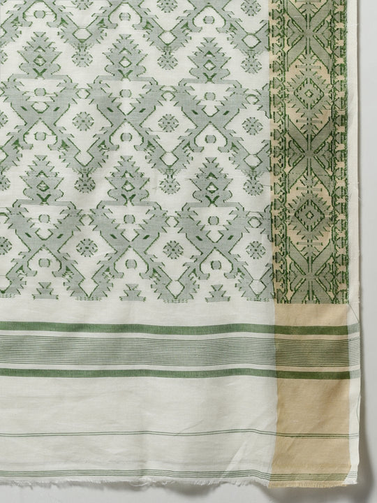 White jamdani bengal handloom cotton saree