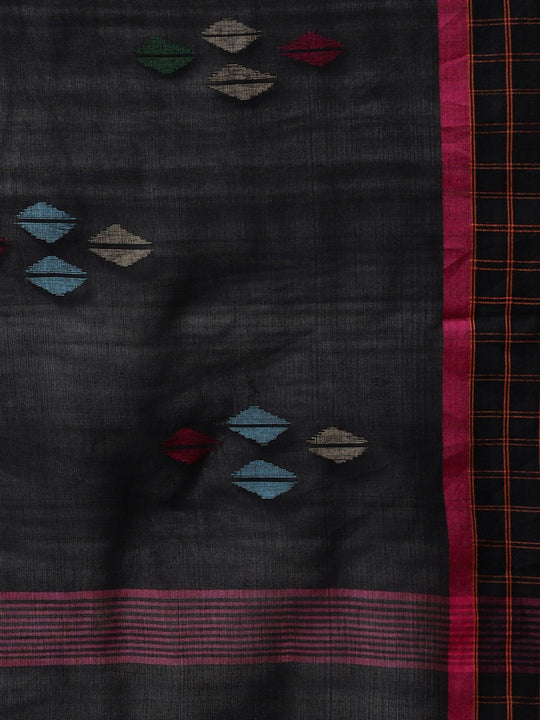 Black pink bengal soft cotton handloom saree