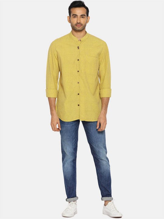 Textured lemon mandarin collar shirt