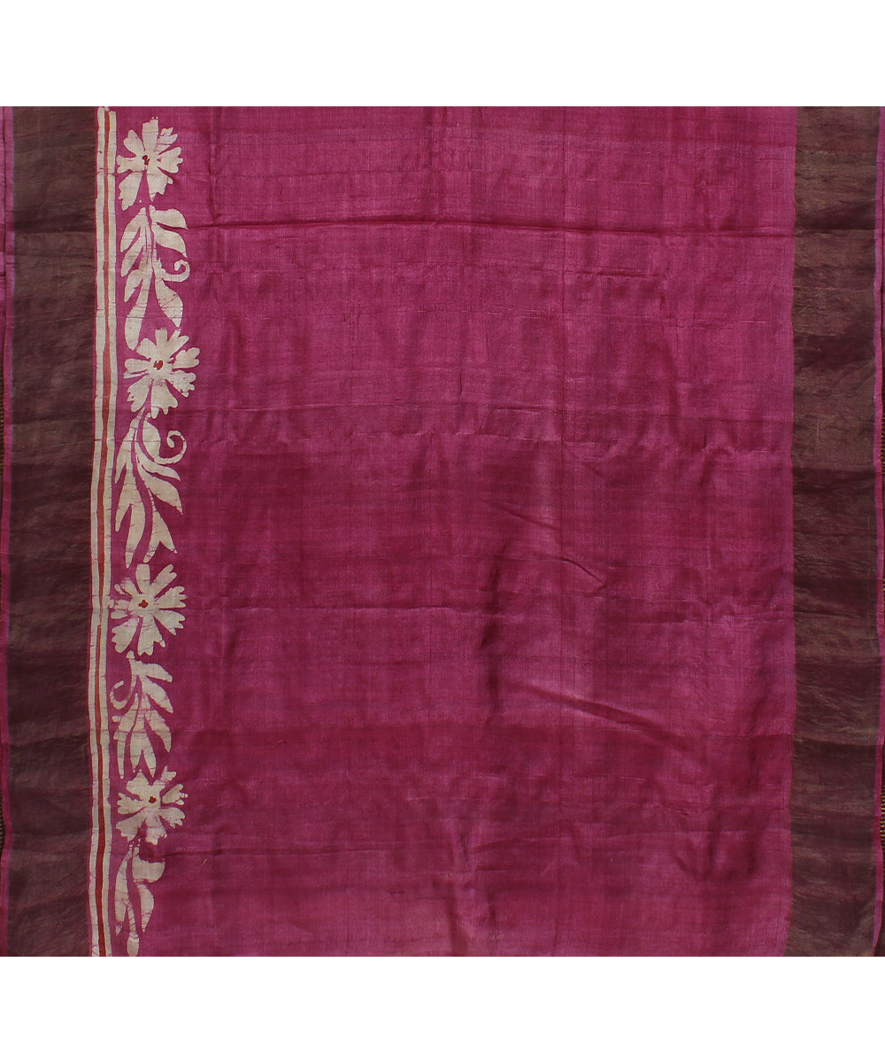 Purple mulberry silk hand painted batik saree