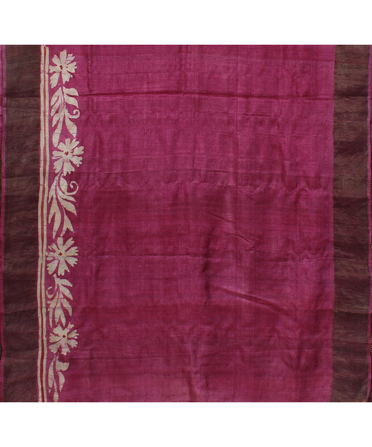 Purple mulberry silk hand painted batik saree