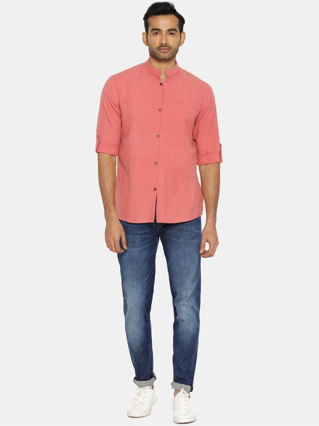 Flamingo pink mandarin collar shirt