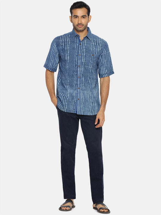 Handblock indigo short sleeve shirt
