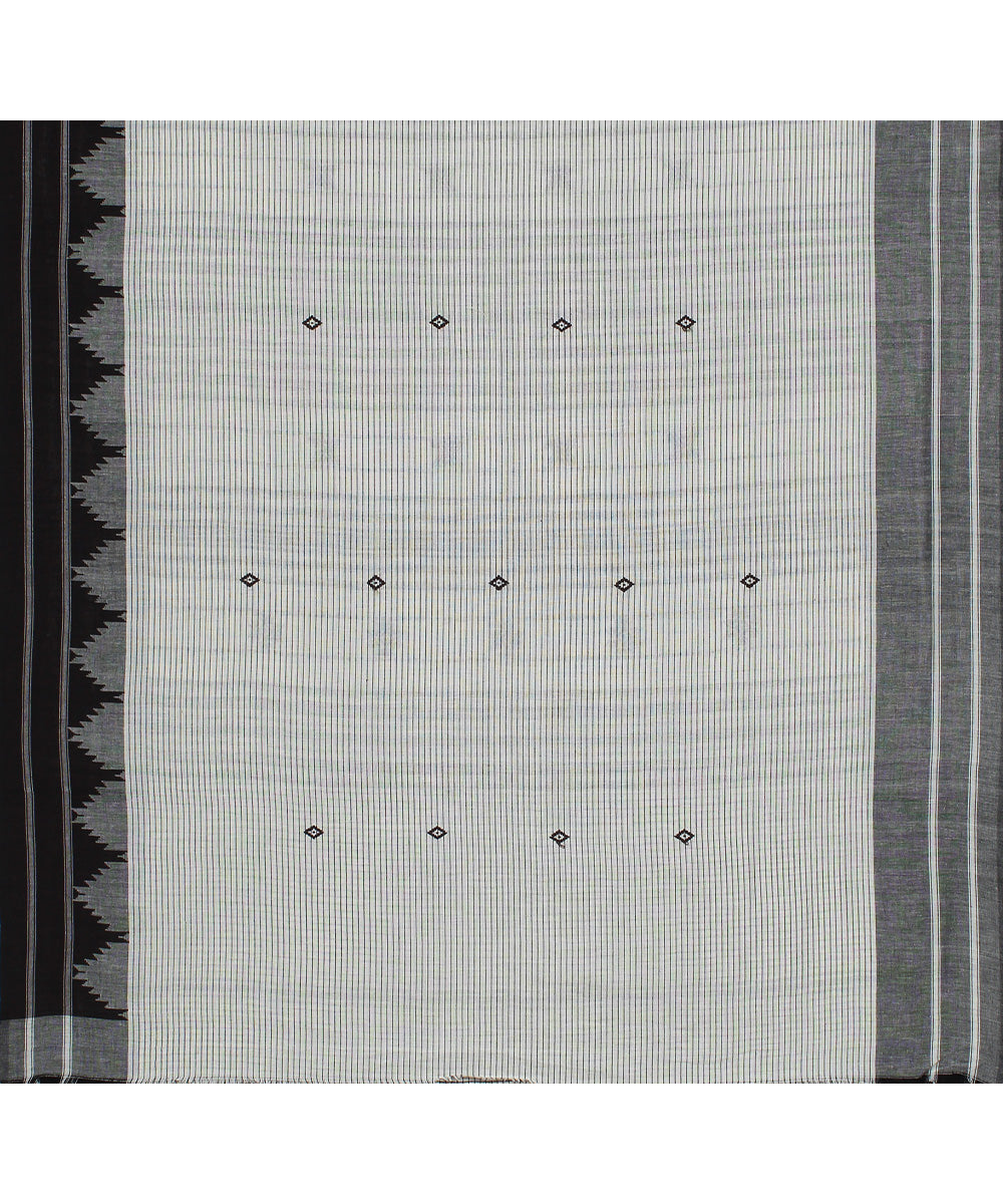 White black handwoven diamond motifs cotton kotpad saree