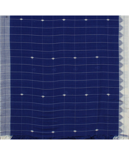 Blue white handwoven cotton kotpad saree