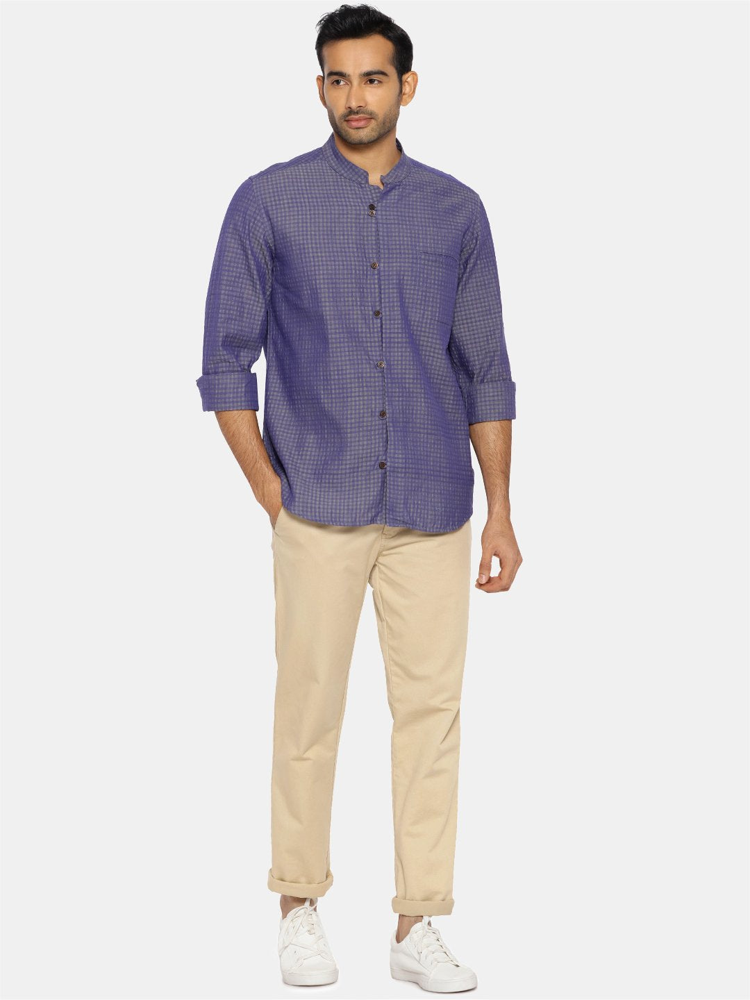 Lavender blue mandarin collar shirt