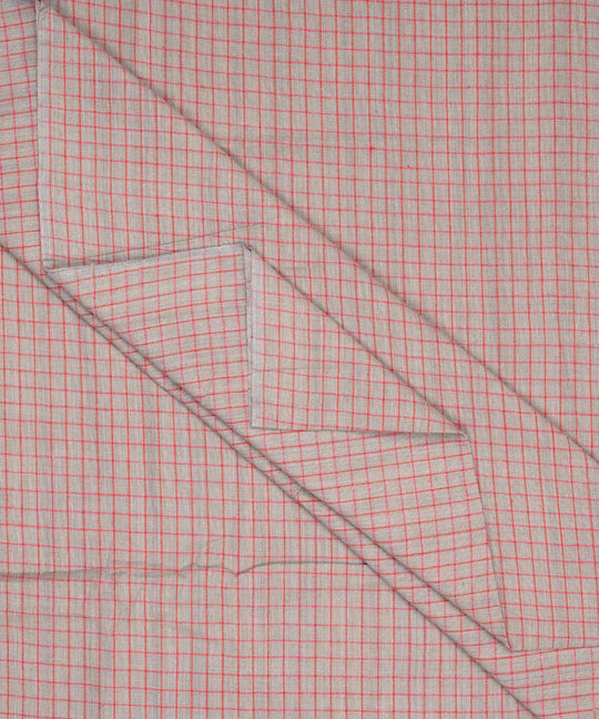 Grey red checks handspun handwoven bengal cotton fabric