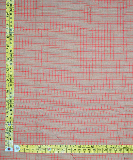Grey red checks handspun handwoven bengal cotton fabric