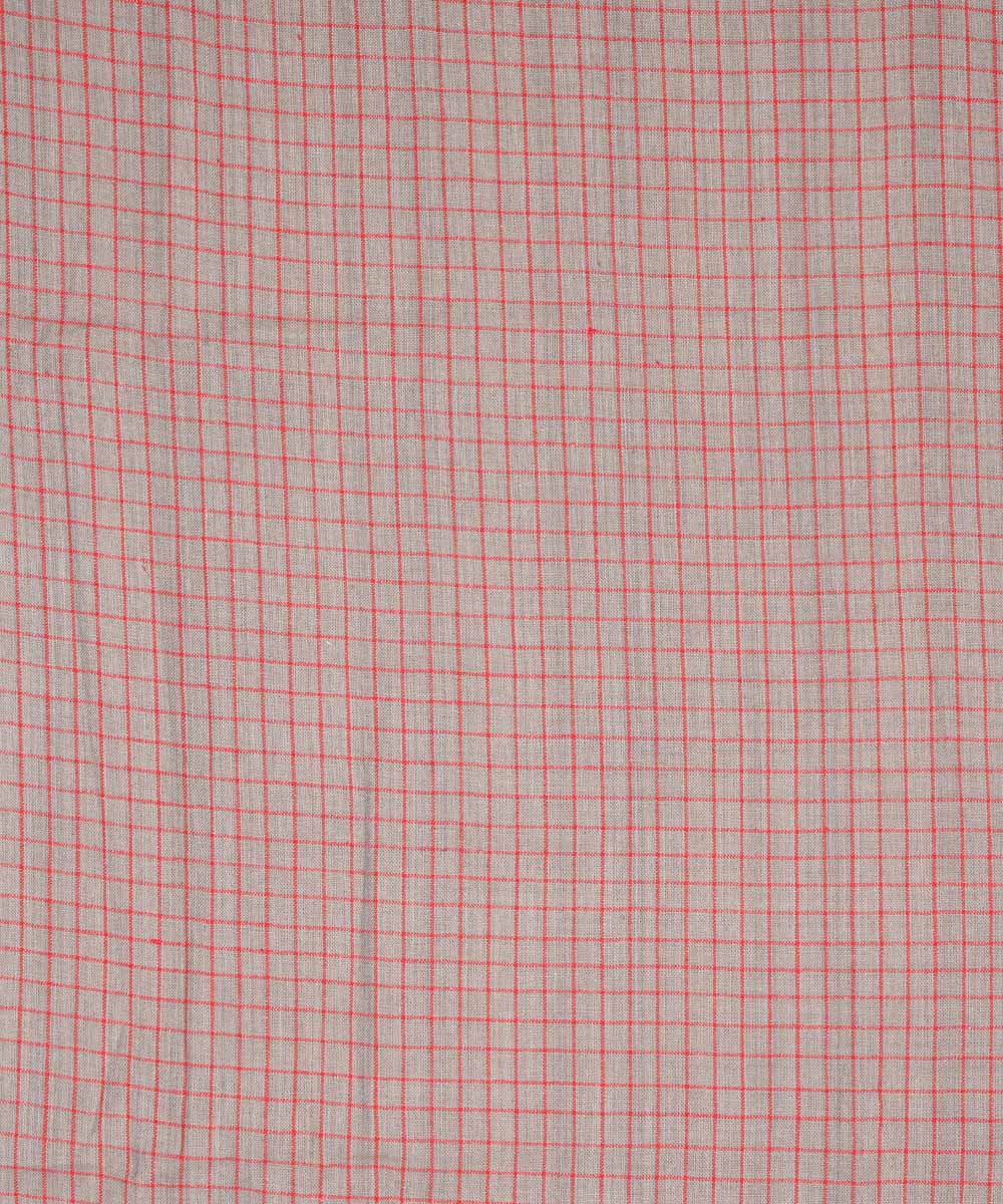 Grey red checks handspun handwoven bengal cotton fabric